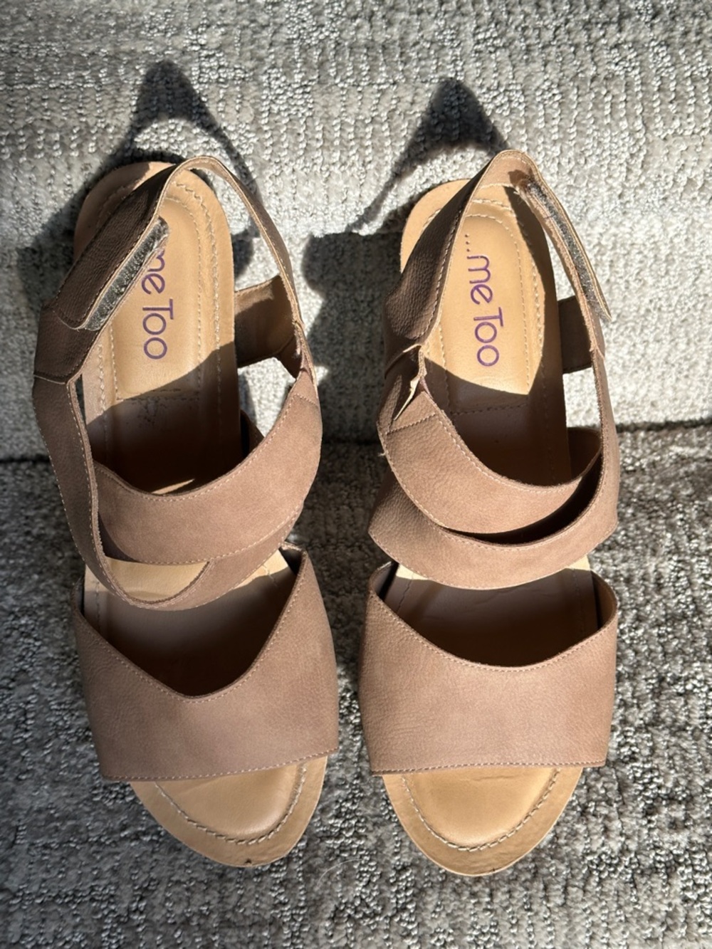 me too Tan Suede Multi-Strap Wedge Sandals